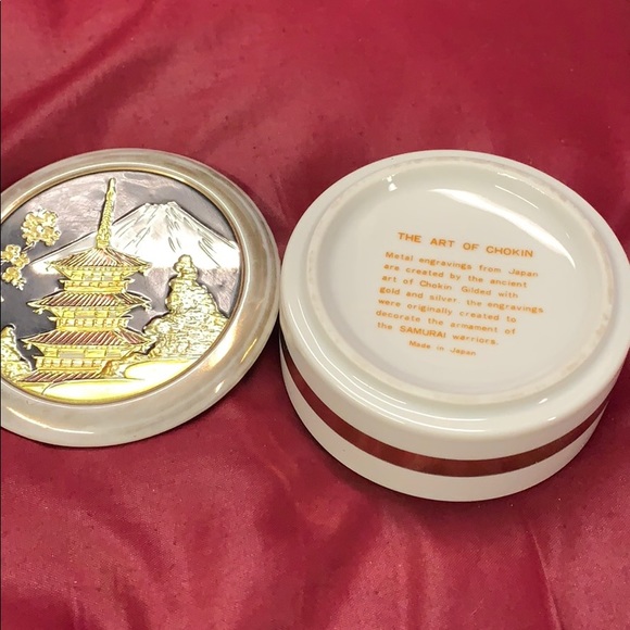 Chokin trinket porcelain bowl w lid - Picture 3 of 4